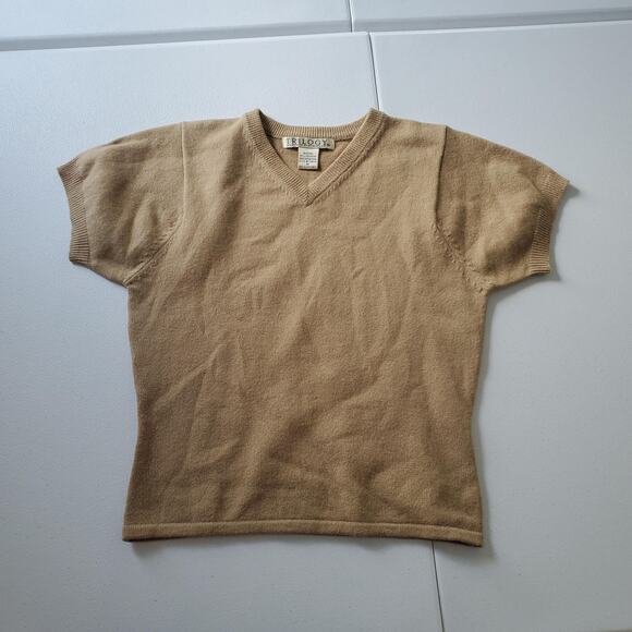 Trilogy Sweaters - Y2K Cashmere Baby Tee Sweater Womens Medium Tan 100% Cashmere Short Sleeve